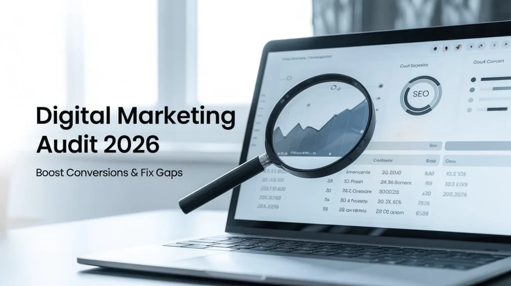 Digital Marketing Audit 2026 showing SEO analysis, website gaps, and conversion improvement