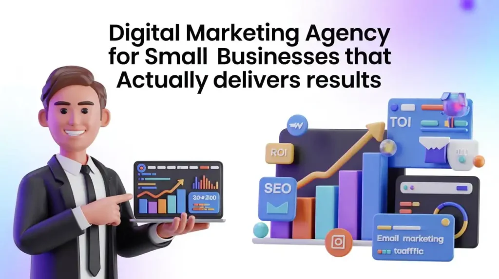Digital marketing agency for small businesses showing growth analytics, SEO strategy, and online marketing success