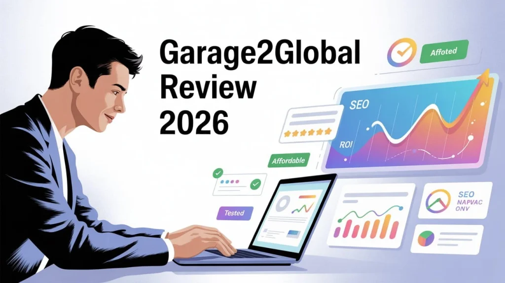 affordable digital marketing agency review garage2global showing seo results analytics dashboard and small business growth