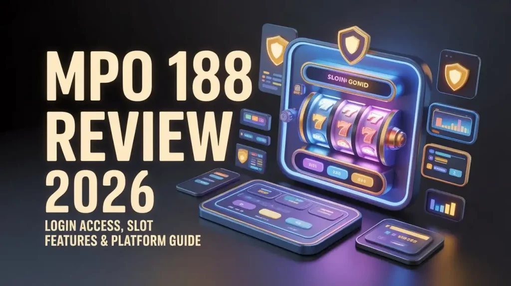 MPO 188 Review 2026 featured image showing login access dashboard, slot gaming features, and complete platform overview